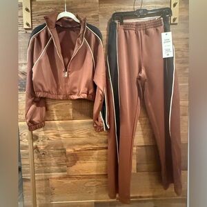 Love Poem Brown and White 2PC Tracksuit Women's NWT